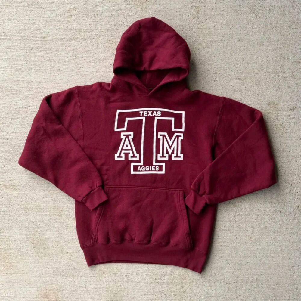Vtg 90s Soffe Texas A&M Aggies Hoodie Sweatshirt Small Maroon College Fleece